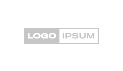 Logotipo rectangular gris con la palabra LOGO en letras blancas en negrita sobre un fondo gris más oscuro e IPSUM en letras grises claras sobre un fondo blanco a la derecha.