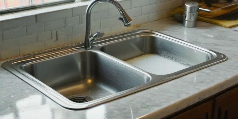 Fregadera sucia es ideal para lavar con piedra blanca.