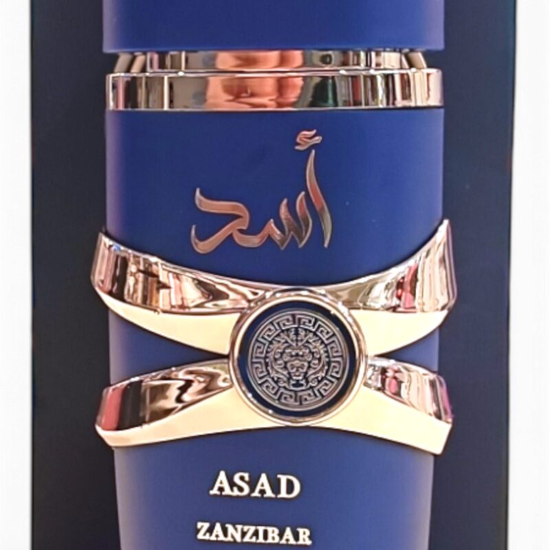 Perfume Lattafa Asad Zanzibar frasco y caja