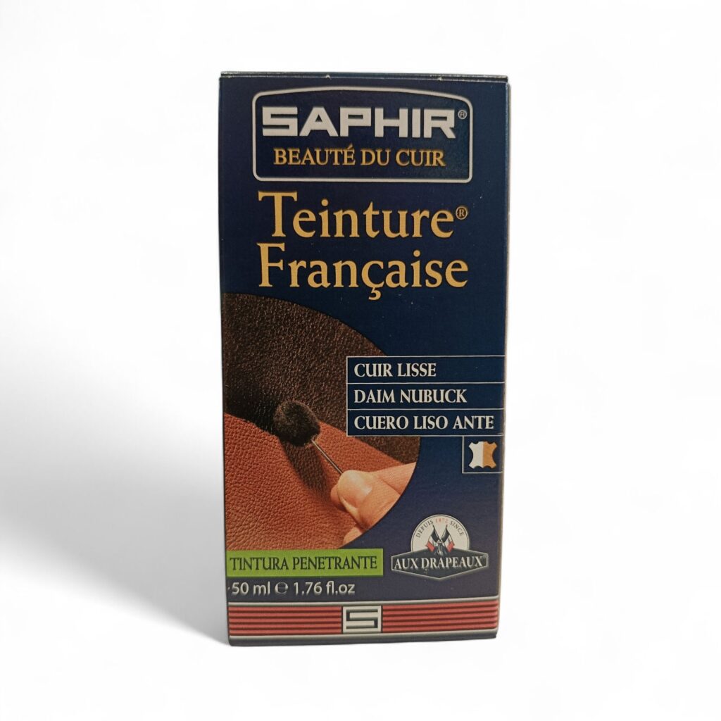 Tintura francesa Saphir para cuero liso en negro, marrón oscuro y azul marino